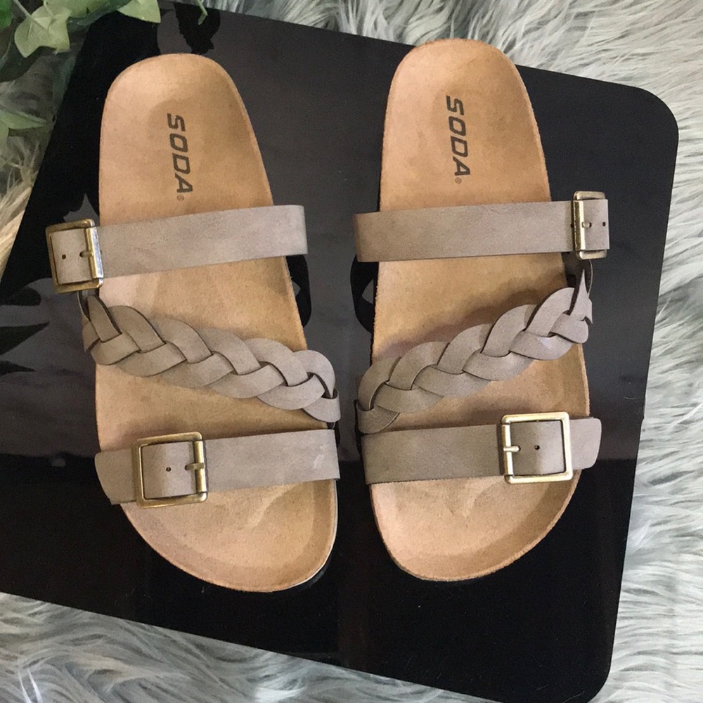 5🌟Review Braided Strap Buckle Taupe Womens Sandal - Picture 2 of 8